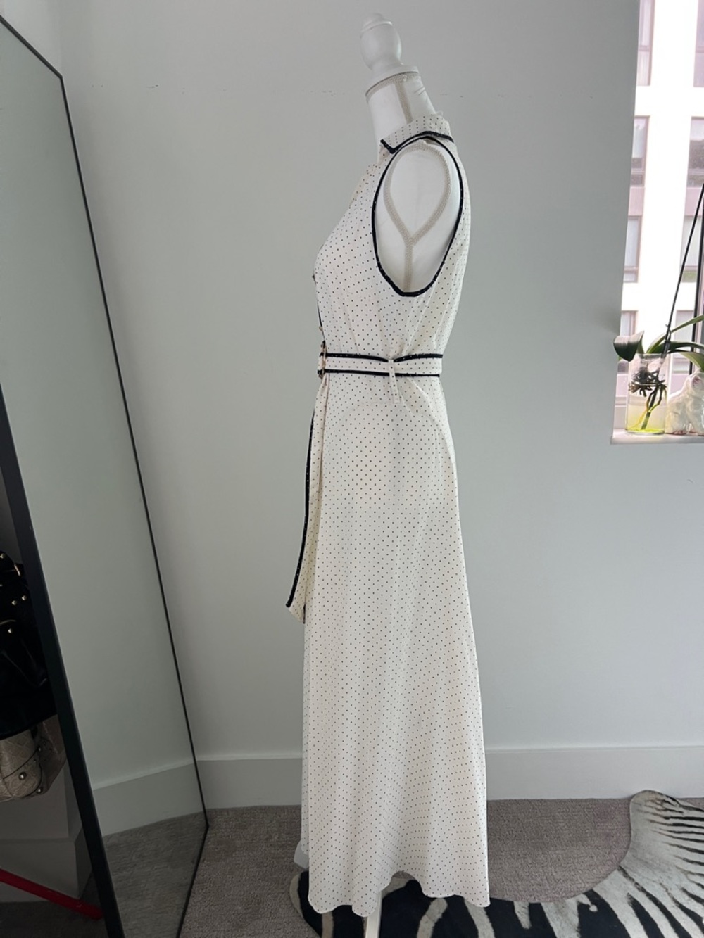 Zara Cream Maxi Shirt Dress with Black Piping and Polka Dots - Picture 3 of 5